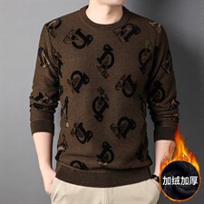 G875冬季男士圆领毛衣天鹅绒提花加绒针织加绒打底衫男装保暖P72,男装针织衫/毛衣,电商B360