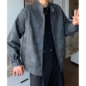 复古美式机车皮衣夹克男潮牌高街宽松百搭休闲飞行员外套 JK8541图片