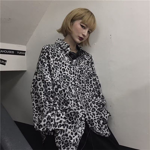 潮流ins街头潮牌炸街暗黑系豹纹衬衫男女宽松长袖网红很仙花衬衣图片