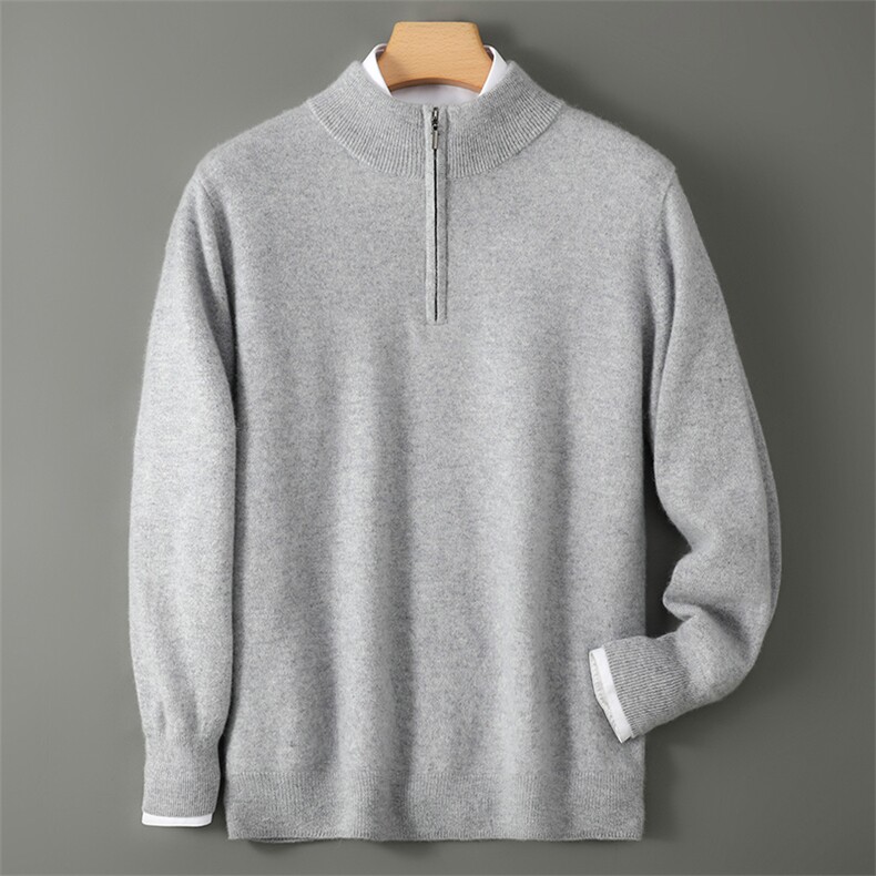 2025年秋季半高拉链青春流行长袖时尚百搭休闲简约羊绒衫，男装羊绒套衫，飞艺羊绒