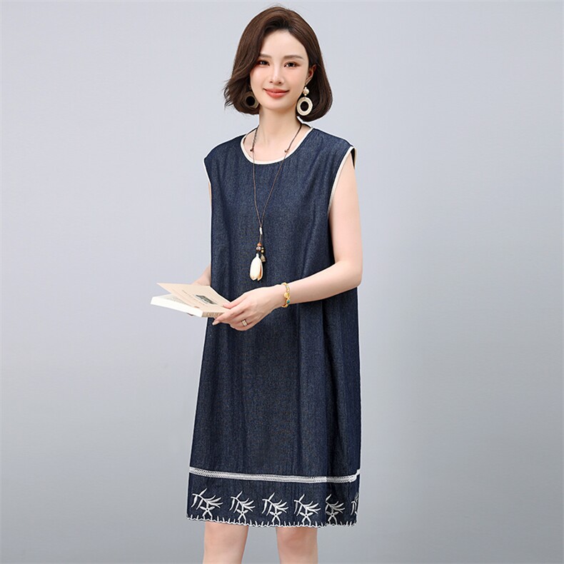 2025年夏季中长款牛仔连衣裙无袖,女装连衣裙,小林双子