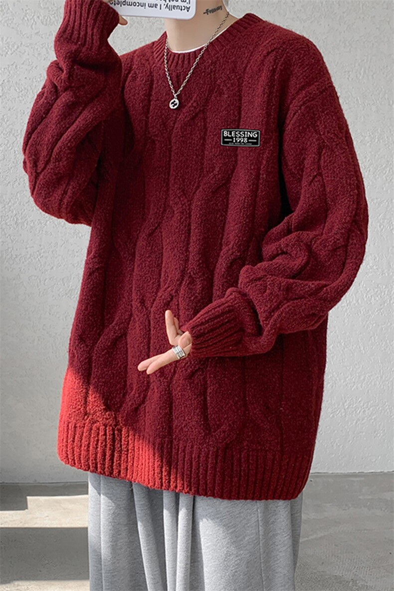 8XL-M圆领毛衣男秋冬慵懒风宽松情侣装麻花针织羊毛衫MY19004P68,男装针织衫/毛衣,电商B312