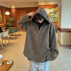 毛毛夹克男女韩版潮流宽松百搭连帽拉链2024冬季ins外套W6258-P86，男装夹克，星座412-3