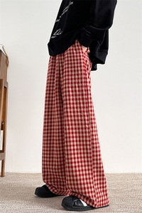 8XL-M大码复古格子直通休闲裤子男秋冬款宽松阔腿长裤K998P55控78图片