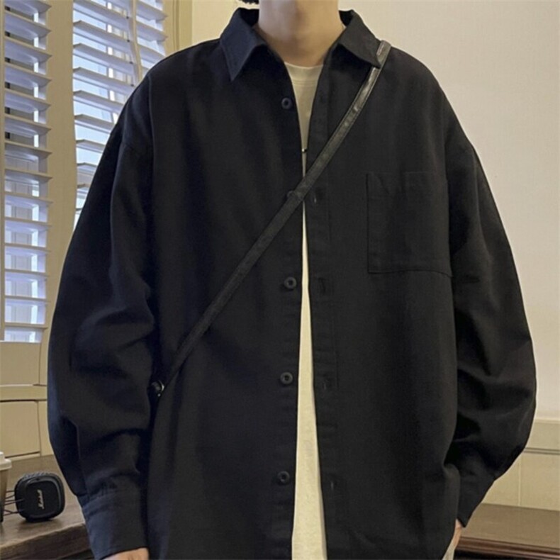 春秋纯色衬衫男长袖日系高级感上衣服慵懒风内搭宽松痞帅潮流衬衣,男装衬衫,星座218-1（原230）