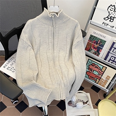 秋冬款男立领毛衣开衫拉链条纹皱针织衫宽松外套M034P65，男装针织衫/毛衣，星座1013-1