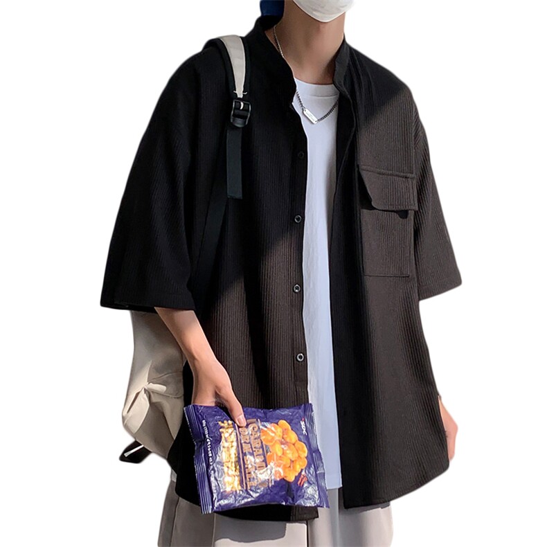 C6062/P45冰丝高品质垂感宽松短袖衬衣男衬衫潮大码上衣控68,男装衬衫,电商A141