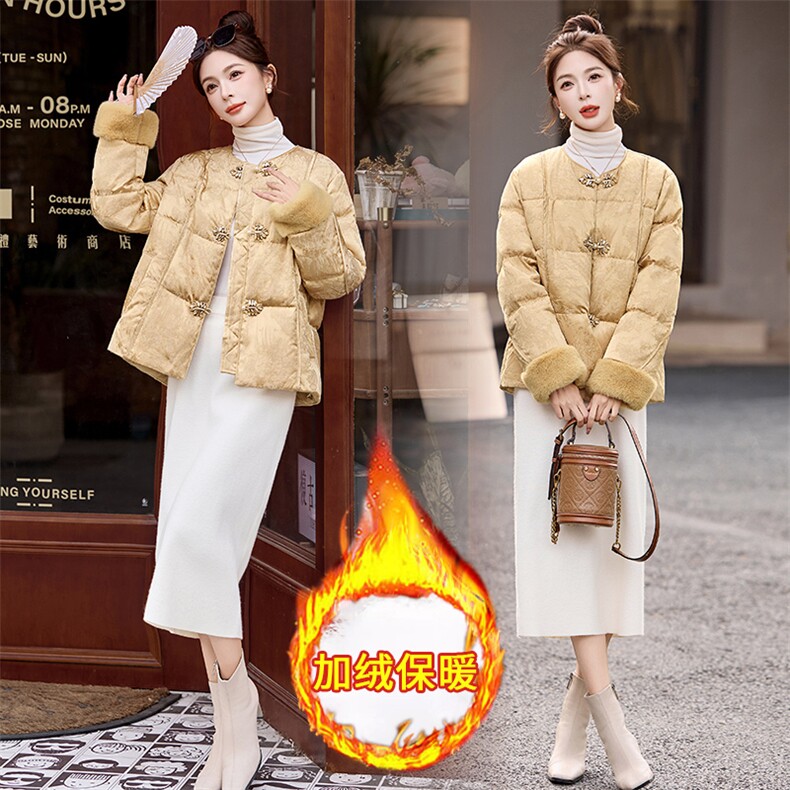 新中式羽绒服女冬季2025新款高级感气质减龄百搭毛绒拼接外套,女装羽绒服,丽影随形