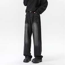 8XL-M高街做旧闪电纹牛仔裤大码潮牌美式复古扎染裤子NZ9006/P65，男装牛仔裤，电商B238