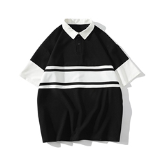 2023夏装学生条纹撞色Polo衫时尚拼接短袖T恤男女627-P35控价58，男装Polo衫，电商A441