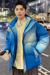 秋冬新款潮牌炸街宽松渐变克兰因蓝休闲连帽棉衣男 A436-0317-P85图片