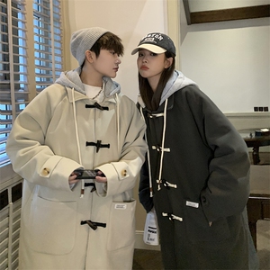 1港风情侣牛角扣加棉呢大衣男可拆卸帽外套男FY8716P138控188图片