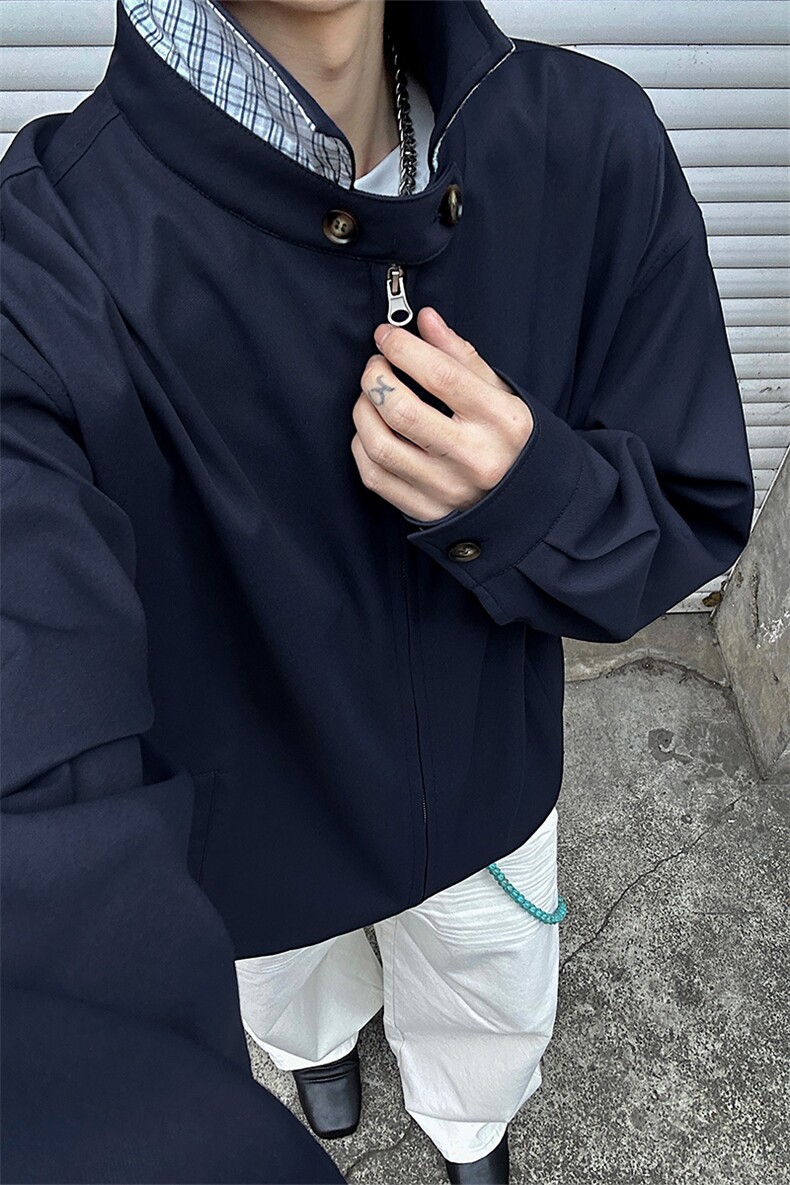 春季撞色格子立领外套cleanfit美式重磅夹克男C61316-TP5598,男装夹克,电商A102