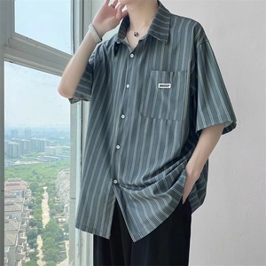 条纹衬衫男士短袖韩版潮流文艺百搭2024夏季新款ins外套CY865-P23图片