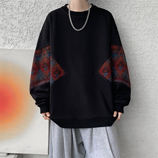 8XL-M民族风加绒加厚卫衣男款冬季拼接套头衫特大码外套WY005P58，男装卫衣，电商B312