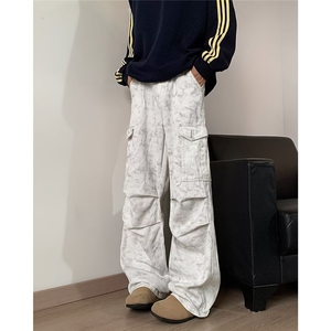 工装休闲裤男女韩版潮流大口袋高街帅褶皱2024冬季长裤K5930-P51图片