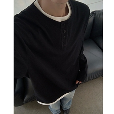 主推高级感假两件亨利领设计长袖T恤中性打底衫男H997特P33，男装T恤，电商A341