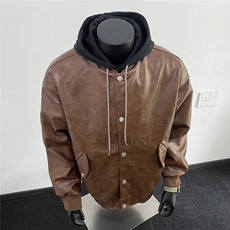 美式高阶秋冬PU连帽飞行员夹克痞帅百搭情侣外套J57511TP85，男装夹克，电商A247