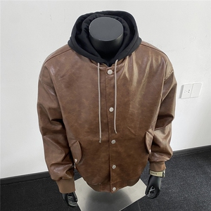 美式高阶   秋冬PU连帽飞行员夹克痞帅百搭情侣外套 J57511 TP85图片