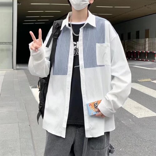 长袖衬衫春款男港风潮流拼接衬衫K8906P34,男装衬衫,星座1116-2