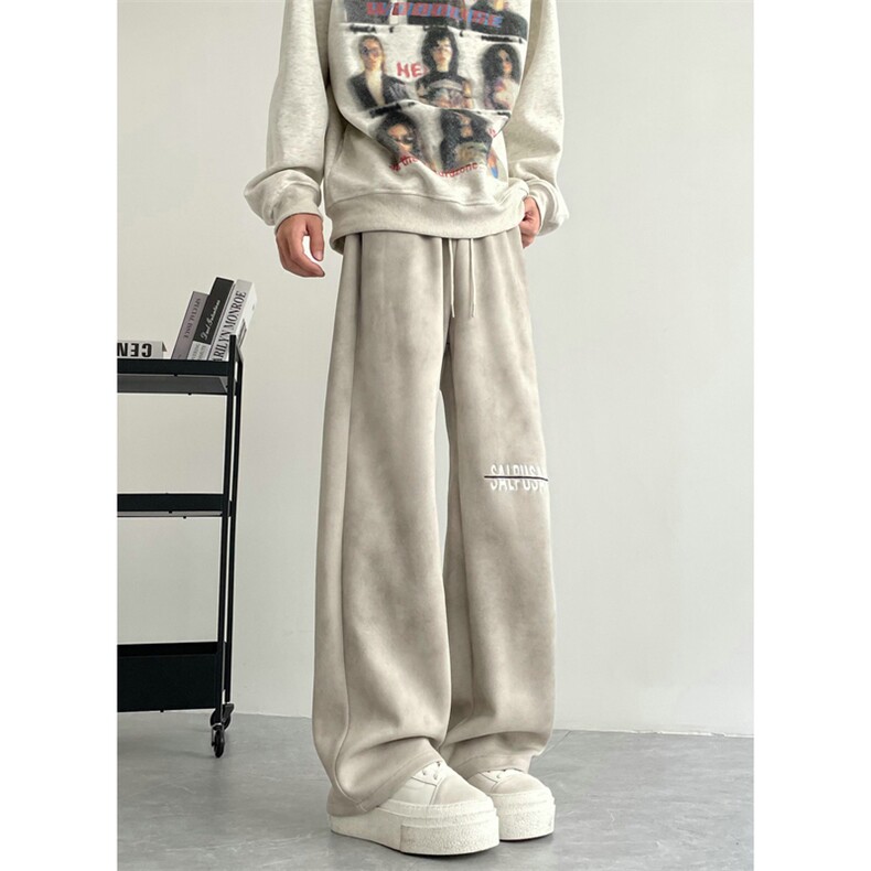 美式重磅水洗脏脏裤垂感宽松休闲刺绣运动裤504-K221-P45控68，女装休闲裤，星座504