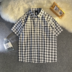 B413-1-CS335格子衬衫男口袋绣花短袖夏季薄款休闲衬衣帅气寸衫，男装衬衫，电商B413-1