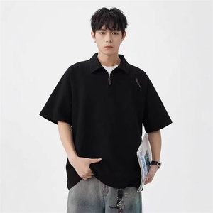 1506-1/TG16051/P31时尚男装半拉链短袖上衣字母刺绣休闲T恤百搭图片