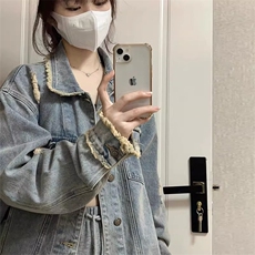 cleanfit牛仔外套男女春秋款痞帅炸街穿搭复古水洗做旧毛边夹克潮，男装工装外套，星座506A