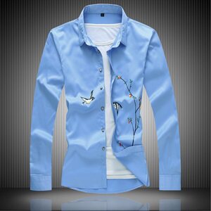 20大码印花中国风衬衫男夏秋新款青年长袖衬衫 QT5030/7603p50,男装衬衫,电商A012