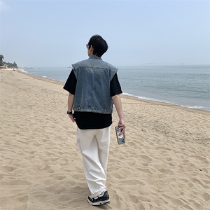 Wt8923-P58美式复古潮流短款牛仔无袖夹克图片