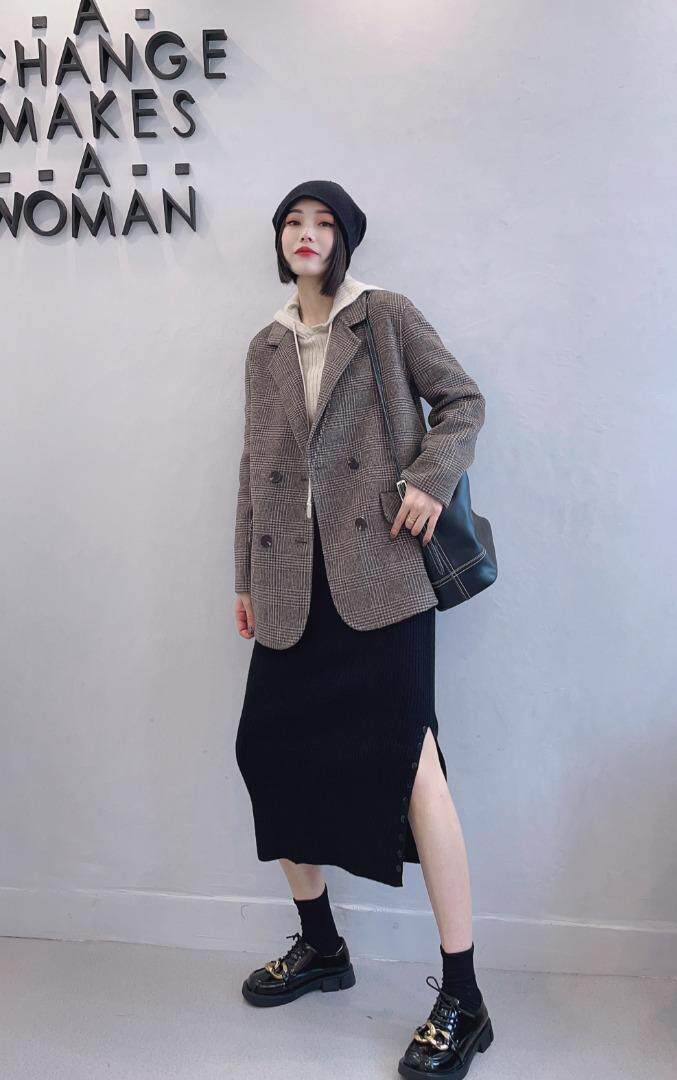 （现货）秋季新款，韩板格子羊绒大衣，其它，雅克赛奇