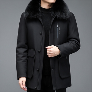 中年爸爸装派克羽绒服新款冬季保暖加厚男士狐狸毛领外套男装图片