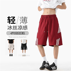 特批P24无差价夏季港风拼接三条杠冰丝凉感顺滑五分短裤男DK5822，男装牛仔裤，电商A001