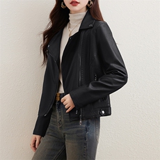 主推加绒加厚皮衣外套女2023年冬季新款小个子季机车短款上衣夹克，女装皮衣，江南女神