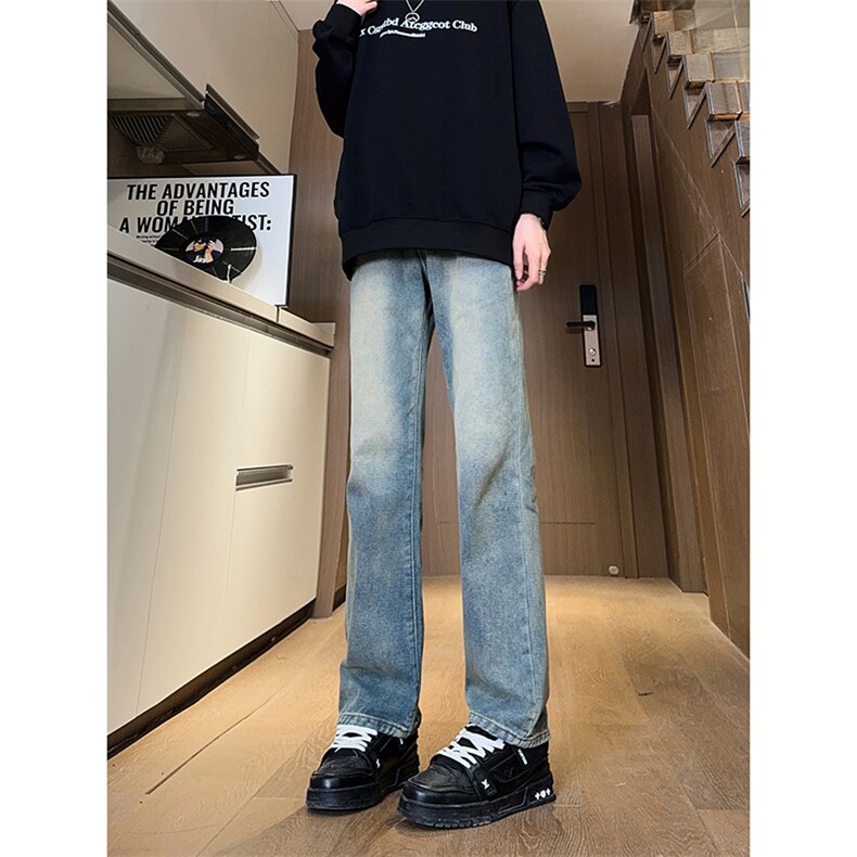 现货主推渐变复古蓝微喇直筒松紧腰休闲牛仔裤男女K5809-P50控69,男装牛仔裤,星座205