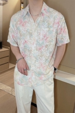 夏季韩版小众设计感男士流苏碎花衬衫短袖潮流薄款宽松0252-P55，男装T恤，电商B267