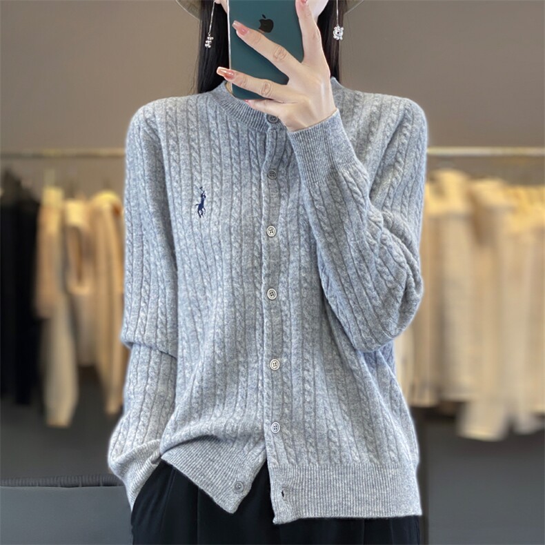 复古麻花撞色假两件针织开衫女短外套毛衣2024冬季高级感上衣外搭,女装羊毛衫,端硕羊绒