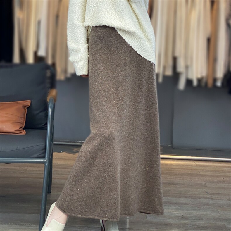 2025秋冬100%羊毛半身裙女亮丝针织中长裙子宽松羊绒衫A字裙伞裙，女装半身裙，东远绒业