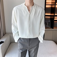 2025新款男士长袖衬衫衬衣男装港风日系高质量纯色衬衫CS03-P40，男装衬衫，星座715-4
