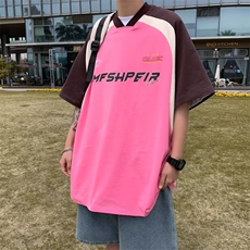 复古美式拼接撞色插肩袖polo衫男短袖夏季宽松潮牌T恤，男装T恤，星座716-4