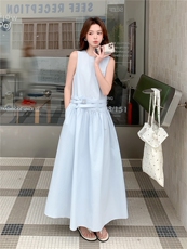 《现货26年夏上新》收腰显瘦无袖圆领A字摆遮肉藏胯休闲连衣裙女，女装连衣裙，时尚风爆