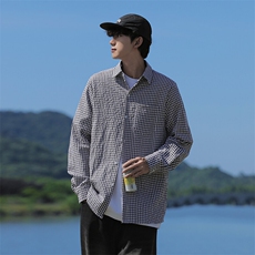 春装小格子长袖衬衫男宽松休闲大码衬衣C507P35，男装衬衫，电商C323