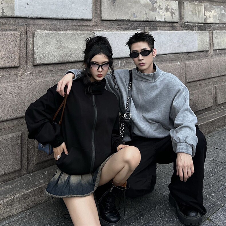 美潮情侣开衫卫衣设计感垫肩外套A426P70控98,女装短外套,电商A309