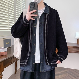 【抖音得物】2025年秋季时尚毛衣针织开衫翻领假两件长袖,男装针织衫/毛衣,电商A113