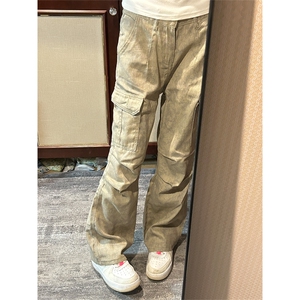 【有货的】杏色扎染工装裤男女美式复古大口袋裤子G810LL-特P58图片