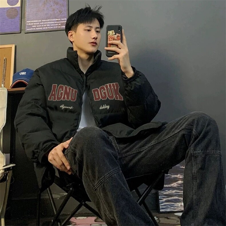 S817-P66美式复古宽松印花百搭情侣装冬季保暖棉服外套图片