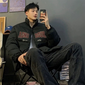 S817-P66美式复古宽松印花百搭情侣装冬季保暖棉服外套图片