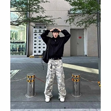 美式春秋水洗做旧百搭阔腿宽松男士工装直筒伞兵裤迷彩口袋休闲裤，男装休闲裤，星座506A