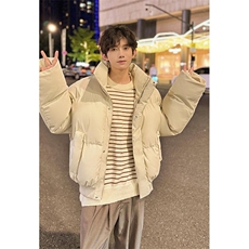 现货5W件冬季三防重磅硬挺boxy短款羽绒立领PU皮棉衣外套加厚棉服，男装棉衣，电商A486-1