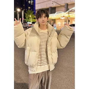 现货5W件冬季三防重磅硬挺boxy短款羽绒立领PU皮棉衣外套加厚棉服图片